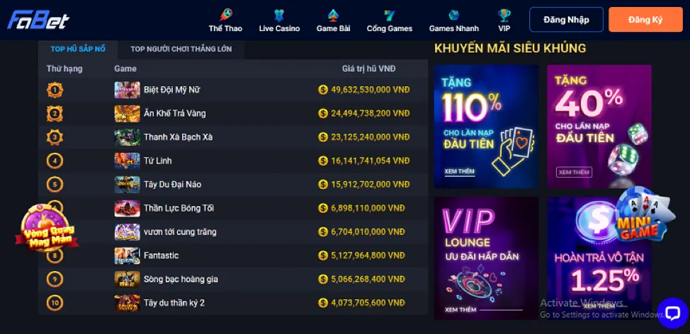 Khuyến Mãi Sảnh Game Vin69